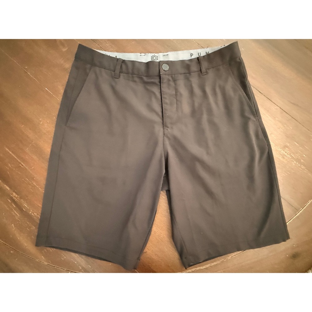 Puma Mens Golf Athletic Shorts Black Flat Front Performance Tech 34